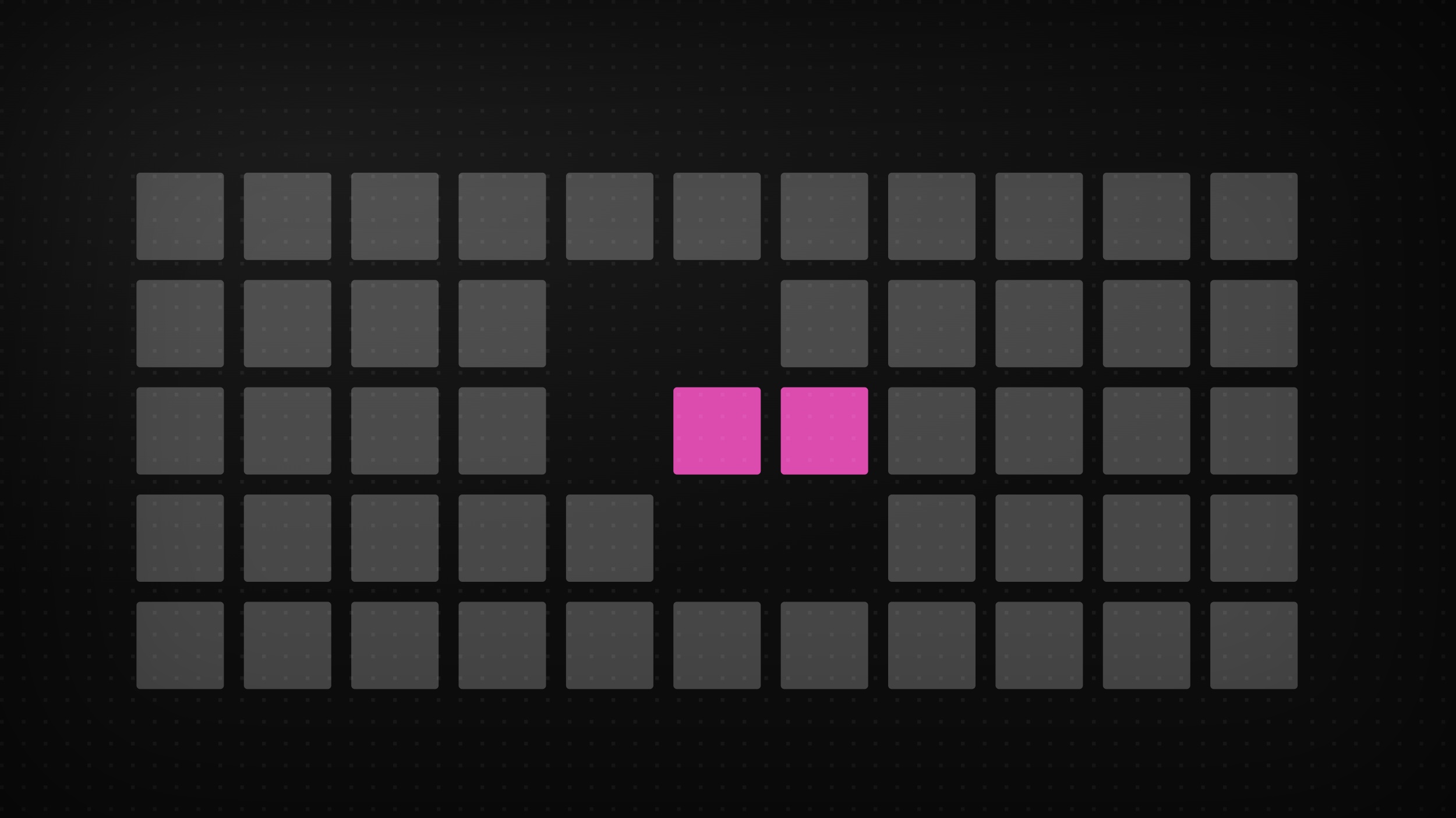 Abstrakte Grafik: eine Mauer aus Quadraten mit einer Lücke, zwei Steine sind ausgebessert.
