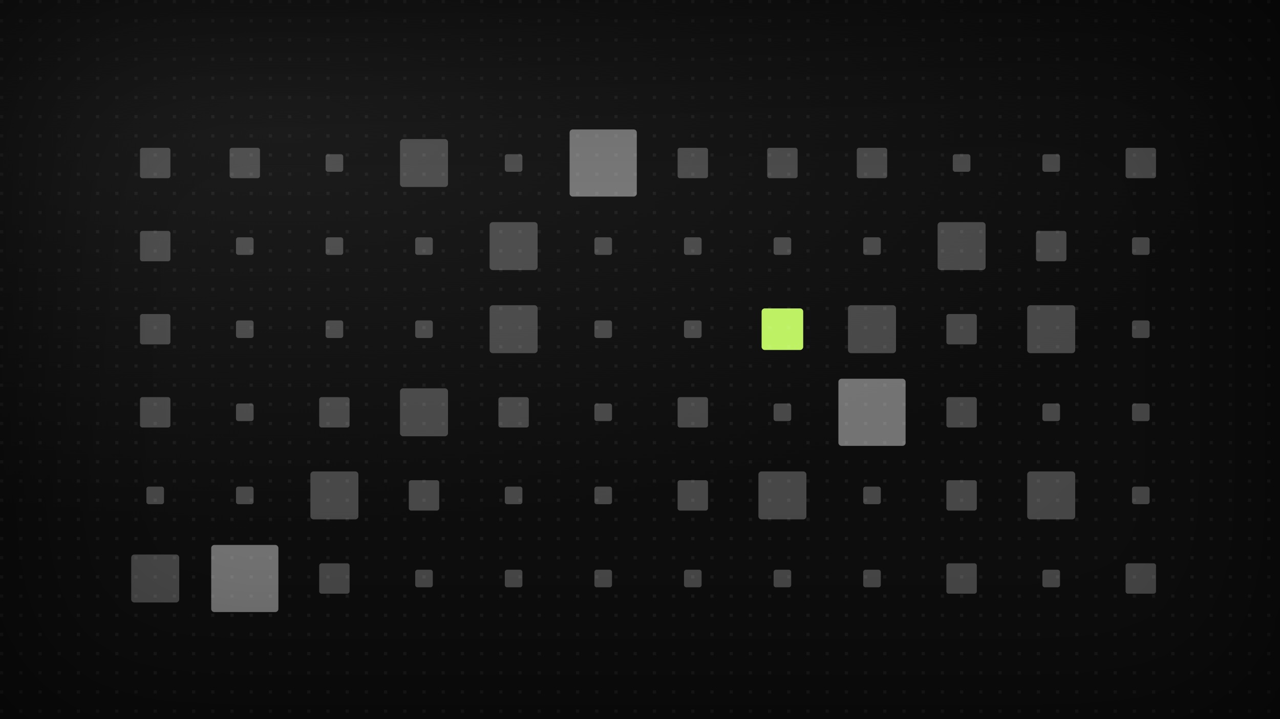 Abstrakte Grafik: viele graue Quadrate in sehr unterschiedlicher Grösse, eines davon in Limette hervorgehoben, als Bild für die eigene Website als eine Quelle unter vielen.